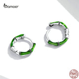 925 Silver Fresh Bamboo Earrings Green Plants Ear Buckles