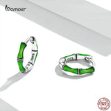 925 Silver Fresh Bamboo Earrings Green Plants Ear Buckles