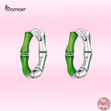 925 Silver Fresh Bamboo Earrings Green Plants Ear Buckles