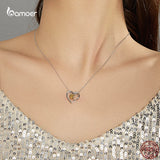 925 Silver Geometric Heart Triple Pendant Necklace for Women Lover Couple Gift