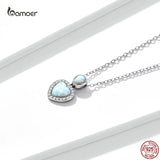 925 Silver Opal Heart Pendant Necklace Romantic Daily Jewelry