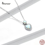925 Silver Opal Heart Pendant Necklace Romantic Daily Jewelry