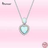 925 Silver Opal Heart Pendant Necklace Romantic Daily Jewelry