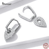 925 Silver Heart Square Ear Buckles Love Pendant Earrings