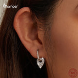 925 Silver Heart Square Ear Buckles Love Pendant Earrings
