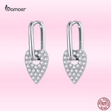 925 Silver Heart Square Ear Buckles Love Pendant Earrings