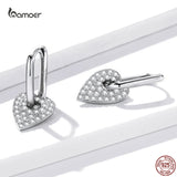 925 Silver Heart Square Ear Buckles Love Pendant Earrings
