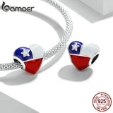 925 Silver Heart Chile Flag Charm for Women Bracelet Bangle Jewelry Gift