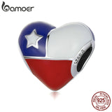 925 Silver Heart Chile Flag Charm for Women Bracelet Bangle Jewelry Gift
