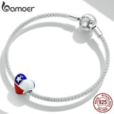 925 Silver Heart Chile Flag Charm for Women Bracelet Bangle Jewelry Gift