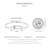 925 Silver Heart Button Pin Bracelet Snake Chain Flexible Women