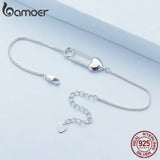 925 Silver Heart Button Pin Bracelet Snake Chain Flexible Women