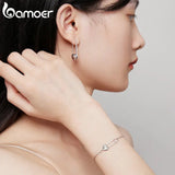 925 Silver Heart Button Pin Bracelet Snake Chain Flexible Women