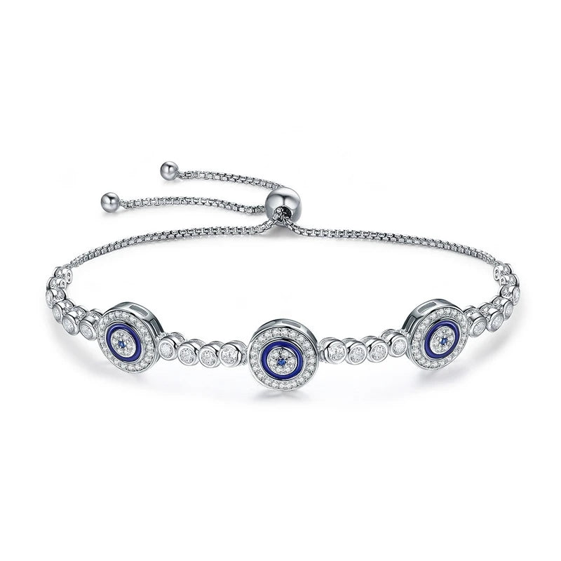 925 Silver Evil Eyes CZ Crystal Tennis Bracelet