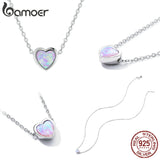 925 Silver Opal Heart Pendant Necklace Women Jewelry Anniversary Gift
