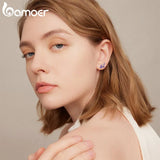 Bamoer 925 Silver Purple Branch Stud Earrings for Women Fine Jewelry Ear Studs
