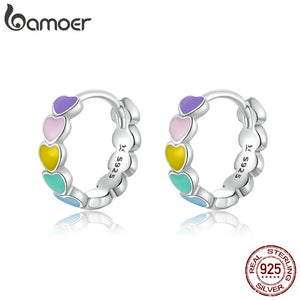925 Silver Rainbow Heart Earrings Colorful Flower Wedding Jewelry