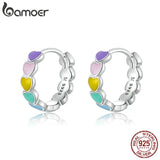 925 Silver Rainbow Heart Earrings Colorful Flower Wedding Jewelry
