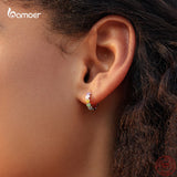 925 Silver Rainbow Heart Earrings Colorful Flower Wedding Jewelry