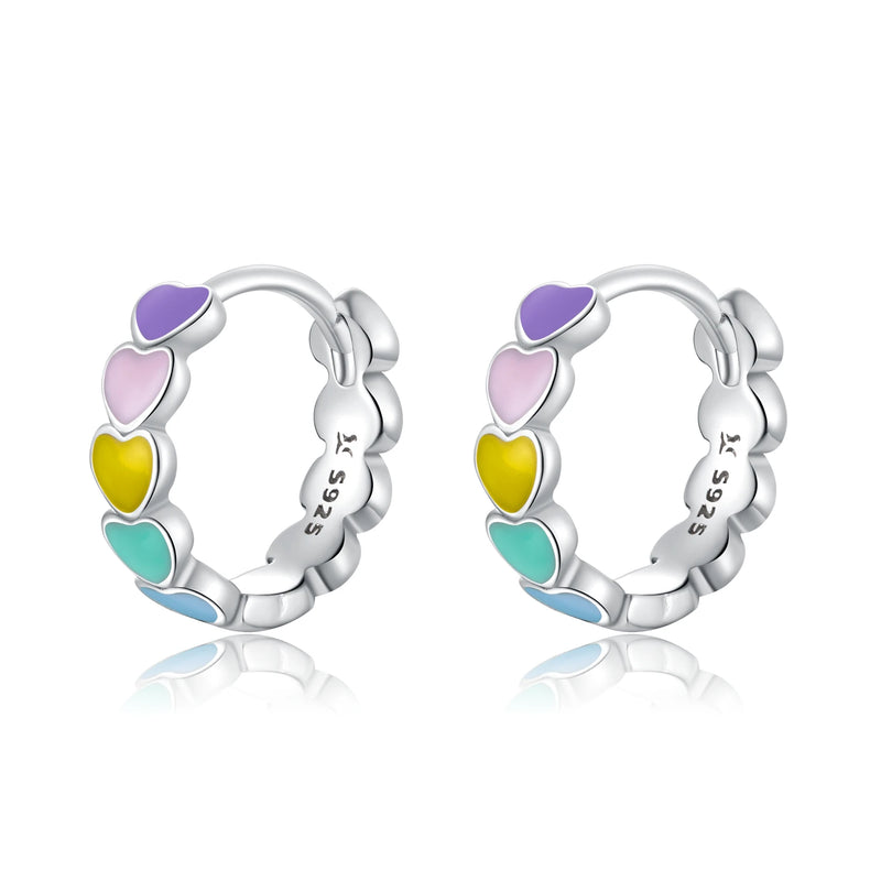 925 Silver Rainbow Heart Earrings Colorful Flower Wedding Jewelry