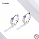 925 Silver Rainbow Heart Earrings Colorful Flower Wedding Jewelry