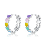 925 Silver Rainbow Heart Earrings Colorful Flower Wedding Jewelry