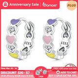 925 Silver Rainbow Love Heart Hoop Earring for Women Fine Jewelry