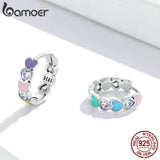 925 Silver Rainbow Love Heart Hoop Earring for Women Fine Jewelry