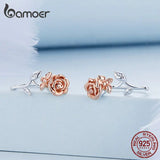925 Silver Rose Flower Earring Stud for Women Jewelry
