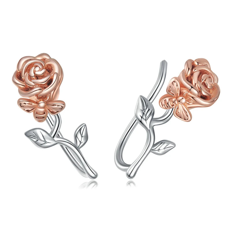 925 Silver Rose Flower Earring Stud for Women Jewelry