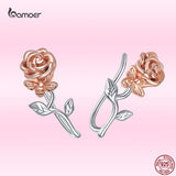 925 Silver Rose Flower Earring Stud for Women Jewelry