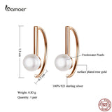 925 Silver Shell Beads Ear Studs Rose Plated Earrings