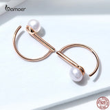 925 Silver Shell Beads Ear Studs Rose Plated Earrings