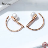 925 Silver Shell Beads Ear Studs Rose Plated Earrings