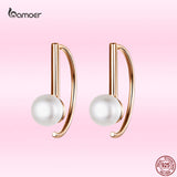 925 Silver Shell Beads Ear Studs Rose Plated Earrings