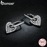 925 Silver Heart Square Ear Buckles Earrings Women Fine Jewelry