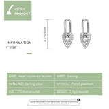 925 Silver Heart Square Ear Buckles Earrings Women Fine Jewelry