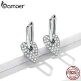 925 Silver Heart Square Ear Buckles Earrings Women Fine Jewelry