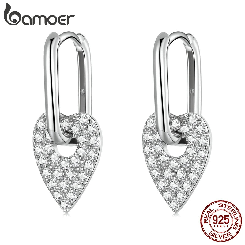 925 Silver Heart Square Ear Buckles Earrings Women Fine Jewelry