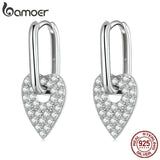 925 Silver Heart Square Ear Buckles Earrings Women Fine Jewelry