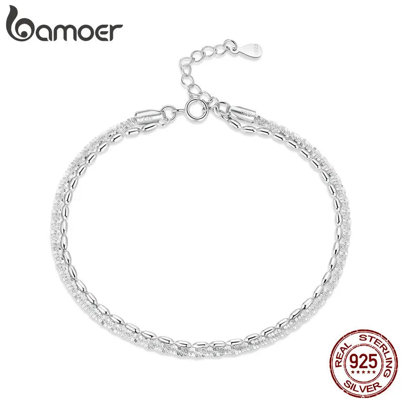 925 Silver Double Layer Bracelet Platinum Plated BSB094
