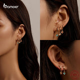 925 Silver Zircon Earrings Gold-Plated Geometry Pendant Hypoallergenic