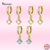 925 Silver Zircon Earrings Gold-Plated Geometry Pendant Hypoallergenic