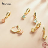 925 Silver Zircon Earrings Gold-Plated Geometry Pendant Hypoallergenic