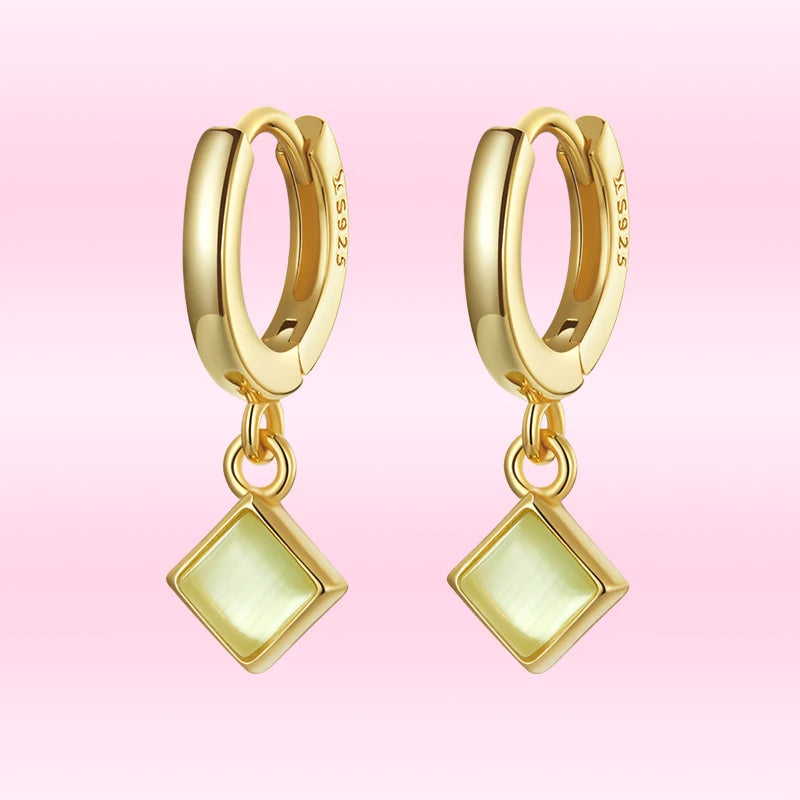 925 Silver Zircon Earrings Gold-Plated Geometry Pendant Hypoallergenic