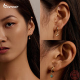 925 Silver Zircon Earrings Gold-Plated Geometry Pendant Hypoallergenic