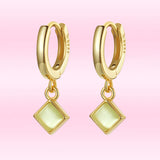 925 Silver Zircon Earrings Gold-Plated Geometry Pendant Hypoallergenic