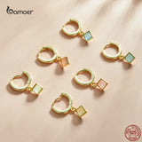 925 Silver Zircon Earrings Gold-Plated Geometry Pendant Hypoallergenic