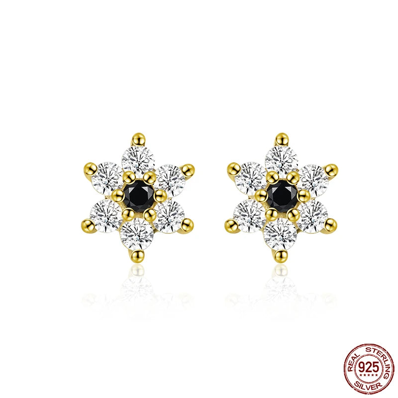 925 Silver Mini Flower Earrings Snowflake Studs S925 Jewelry