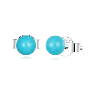 925 Silver Turquoise Stud Earrings Ball Ear Studs for Women